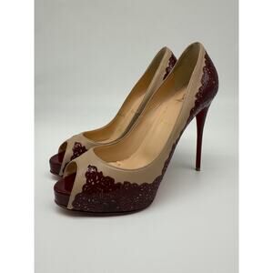 Christian Louboutin Leather Floral Trim Patent Veramucha Pumps Red Size 39.5